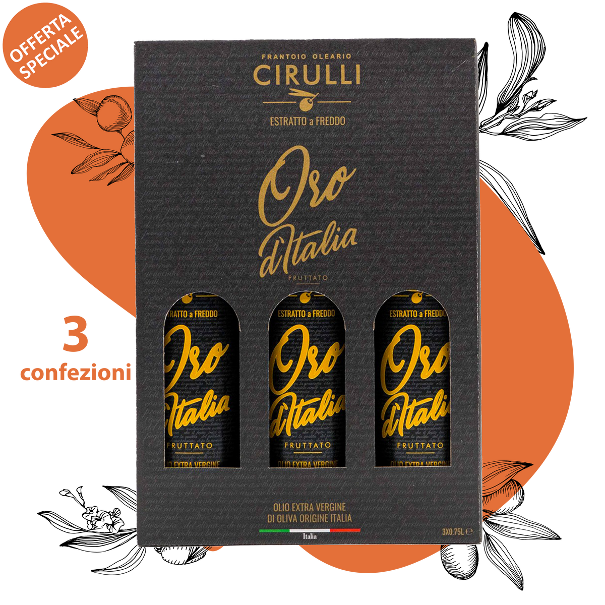 Offerta 3 Valigette da 3 bottiglie di olio extravergine Biologico • 750ml